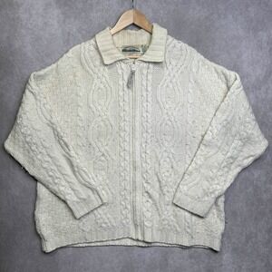 Aran Crafts Ireland Merino Wool Zip Cable Knit Fishermans Sweater Mens 2XL XXL
